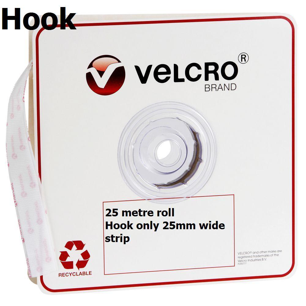 Velcro 25m roll Hook Only 25mm x2 5metre White - Roll 43362