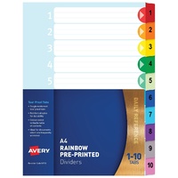 Dividers Numerical A4 1-10 Avery 88710 Mylar White Rainbow Tabs 