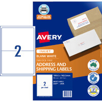 Labels  2up InkJet Avery 936071 box 25 SHEETS White Permanent J8168  199.6x143.5mm WAS 936021 50 labels on 25 sheets