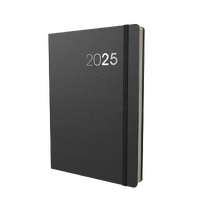 Diary 2025 LEGACY CL41.99-25 A4 1 Day to page BLACK soft-touch cover 1/2 hour times 7.30am-7.30pm