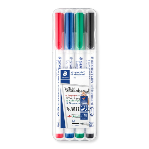 Marker Whiteboard Pen Staedtler Lumocolor 301WP4 Slim Barrel Assorted Colours Wallet 4 #301 WP4