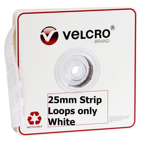 Velcro Strip 25m roll Loop Only 25x25m White #43362 V14848 