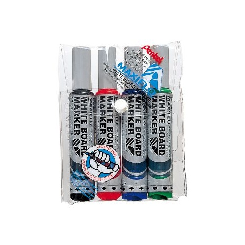 Whiteboard Marker MWL5-4 Pentel Maxiflo Bullet pack 4 Assorted 