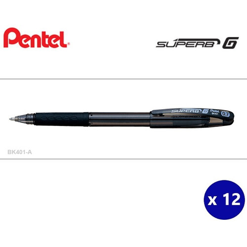 Pens Pentel BK401A Superb G 0.7mm Ballpoint Black Box 12 BK401-A (BK401A)