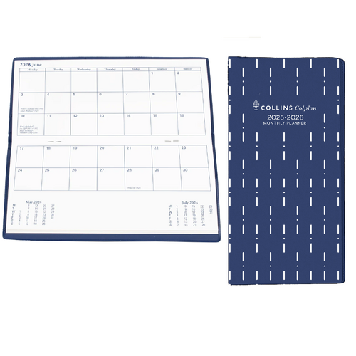 Diary 2025 2026 Planner 11W B6/7 MONTH TO VIEW 2 year BLUE Colplan 11W.V59-24 91x182mm closed (10250514)