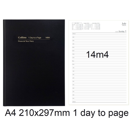 Diary Financial A41 25/26 14m4 A4 1 day to page Black Collins 297x210 14M4.P99-2526 stock due late march