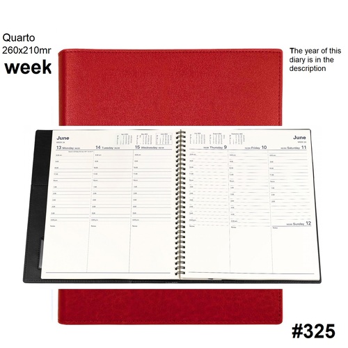 Diary 2025 Vanessa 325.V15-25 Quarto Week Red VERTICAL 1hr 8am-6pm WTO 260x210mm