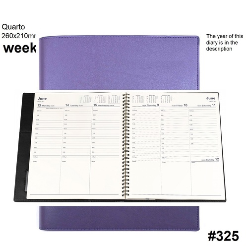 Diary 2025 VANESSA 325.V55 Quarto Week Lilac Purple VERTICAL 1hr 8am-6pm WTO 260x210mm