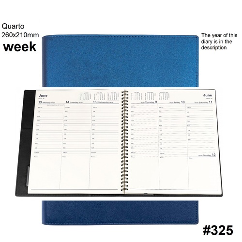 Diary 2025 VANESSA 325.V59-25 Quarto Week Blue VERTICAL 1hr 8am-6pm WTO 260x210mm