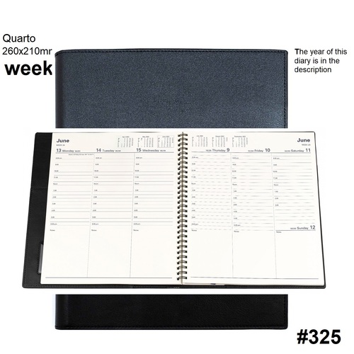 Diary 2025 VANESSA 325.V99-25 Quarto Week Black VERTICAL 1hr 8am-6pm WTO 260x210mm