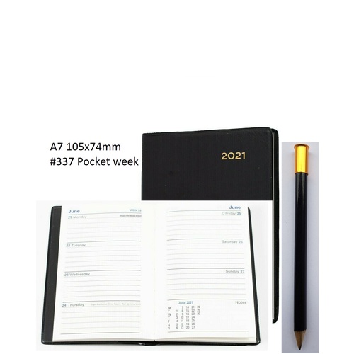 Diary 2025 Belmont A7 337P.V99-25 Week Pocket with Pencil Black 105x74mm PVC  Collins