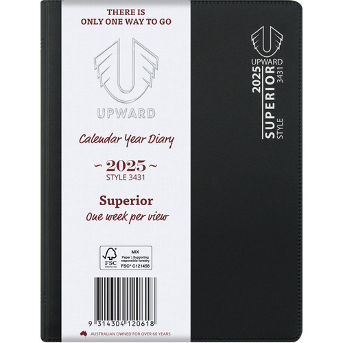 Diary 2025 Upward 3431 Superior B6 Horizontal Week to Opening Wire-O Bound PVC Cover 183x140x18mm