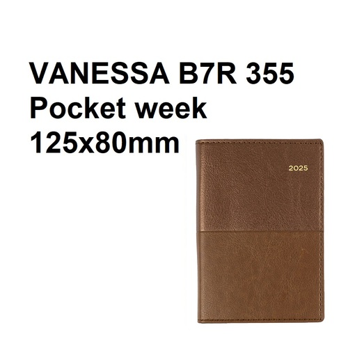 Diary 2025 VANESSA B7R 355.V90-25 week Tan POCKET WTO week WIRE-O BOUND 355v99