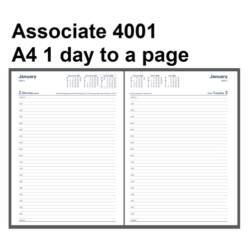 Diary 2025 Debden Associate  4001.V99-25 A4 Day to page BLACK PVC 8am - 6pm, (1/2 hourly)