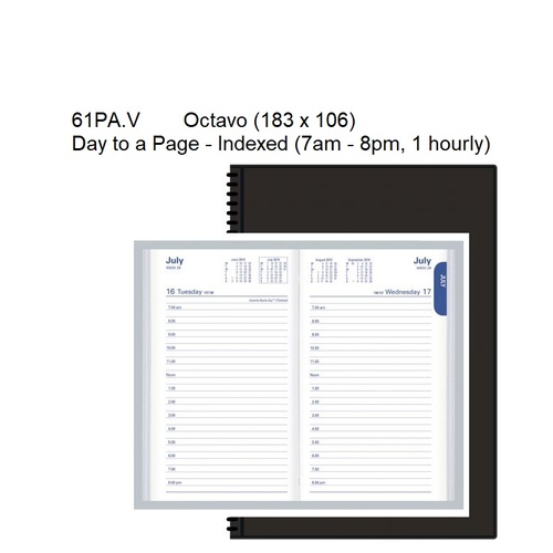 Diary 2025 Belmont OCTAVO 61PA.V99-25 1 Day to page 7am-8pm 1 hour Monthly tabs 183x106mm BLACK PVC Collins