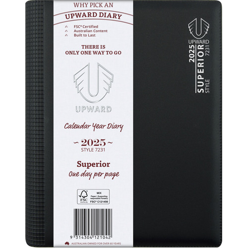 Diary 2025 Upward 7231 A5 1 day to page Superior Wire-O Bound PVC 15 min, 7am-7:45pm