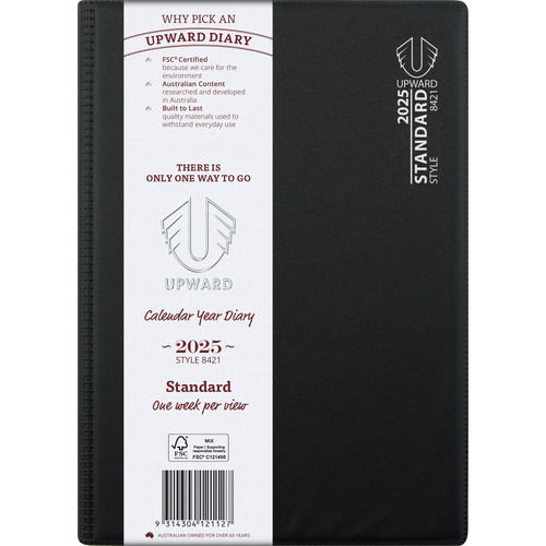 Diary 2025 Upward 8421 B5 Week Standard 7am-8pm 1 hour times PVC Sewn Spine 185x258mm