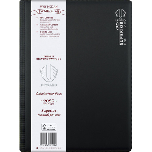 Diary 2025 Upward 9431 Superior A4  Week Opening Wire-O Bound PVC Cover 60 min, 7am-8pm