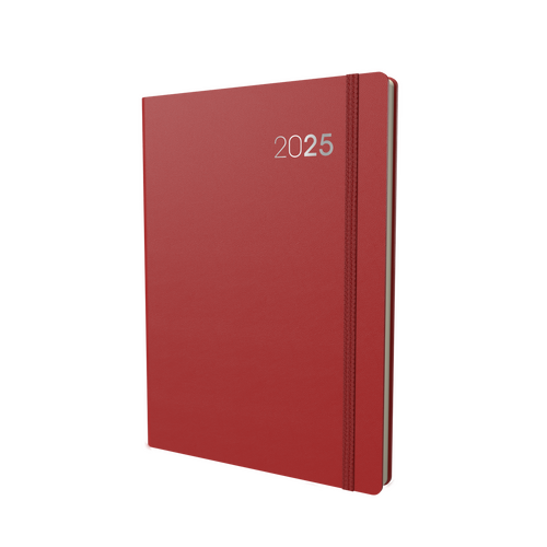 Diary 2025 LEGACY CL41.15-25 A4 1 Day to page Red soft-touch cover 1/2 hour times 7.30am-7.30pm