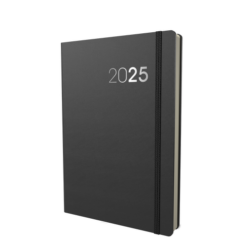 Diary 2025 LEGACY CL41.99-25 A4 1 Day to page BLACK soft-touch cover 1/2 hour times 7.30am-7.30pm