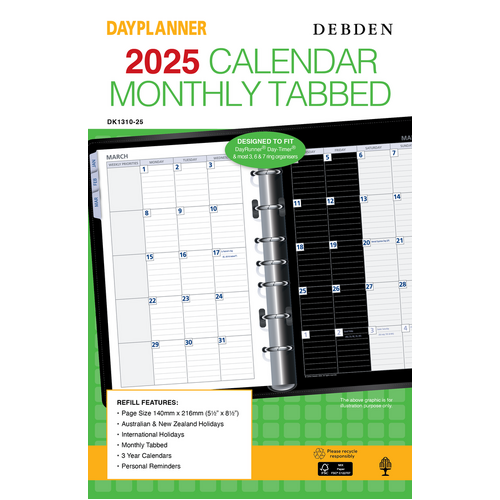 DayPlanner  DK1310 2025 Refill MONTHLY DATED ONE YEAR TAB REFILL Desk Edition Organiser #DK1310-25